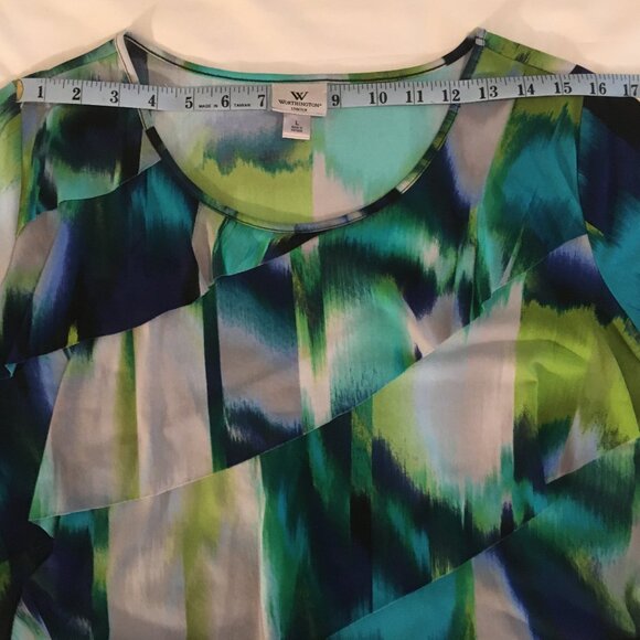 Worthington Abstract Layered Asymmetrical Ruffle Top with Tie Waist (Sz L) - Picture 9 of 14